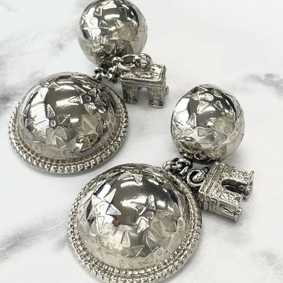 CELINE Starball Stone Arc de Triomphe Earrings Silver Accessories Vintage - Picture 1 of 7